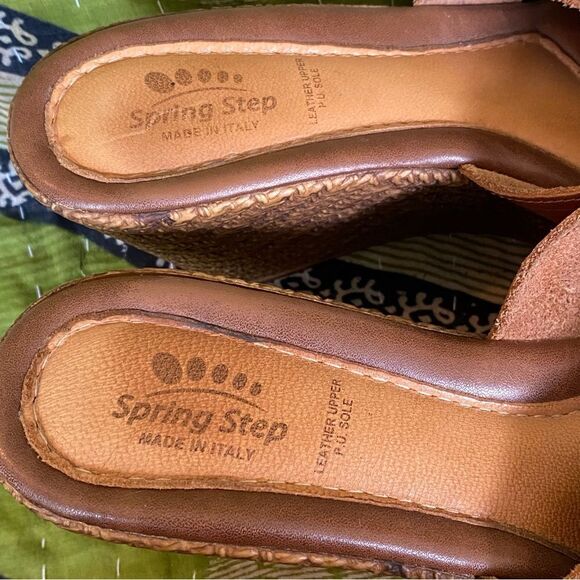 Spring Step Blue and Brown Leather Boho Wedge Heels Size 9 - Picture 9 of 14